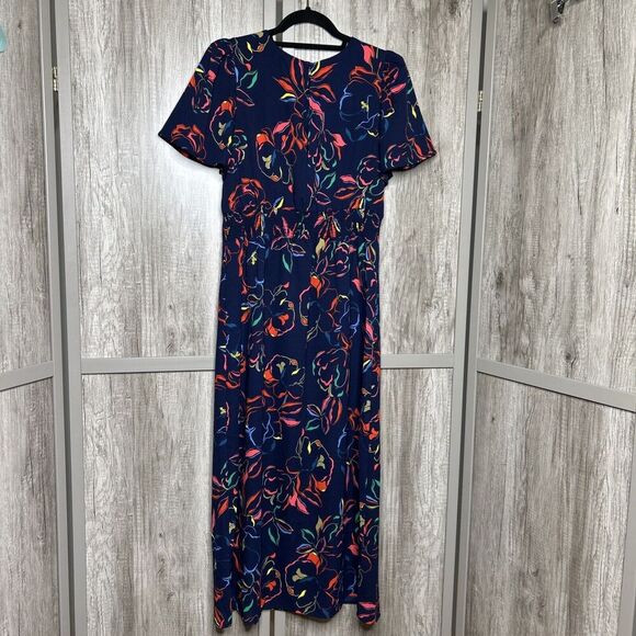 Sugar Lips Maxi Dress Deep Slit Short Sleeves Navy Floral Print Size M - Picture 10 of 10